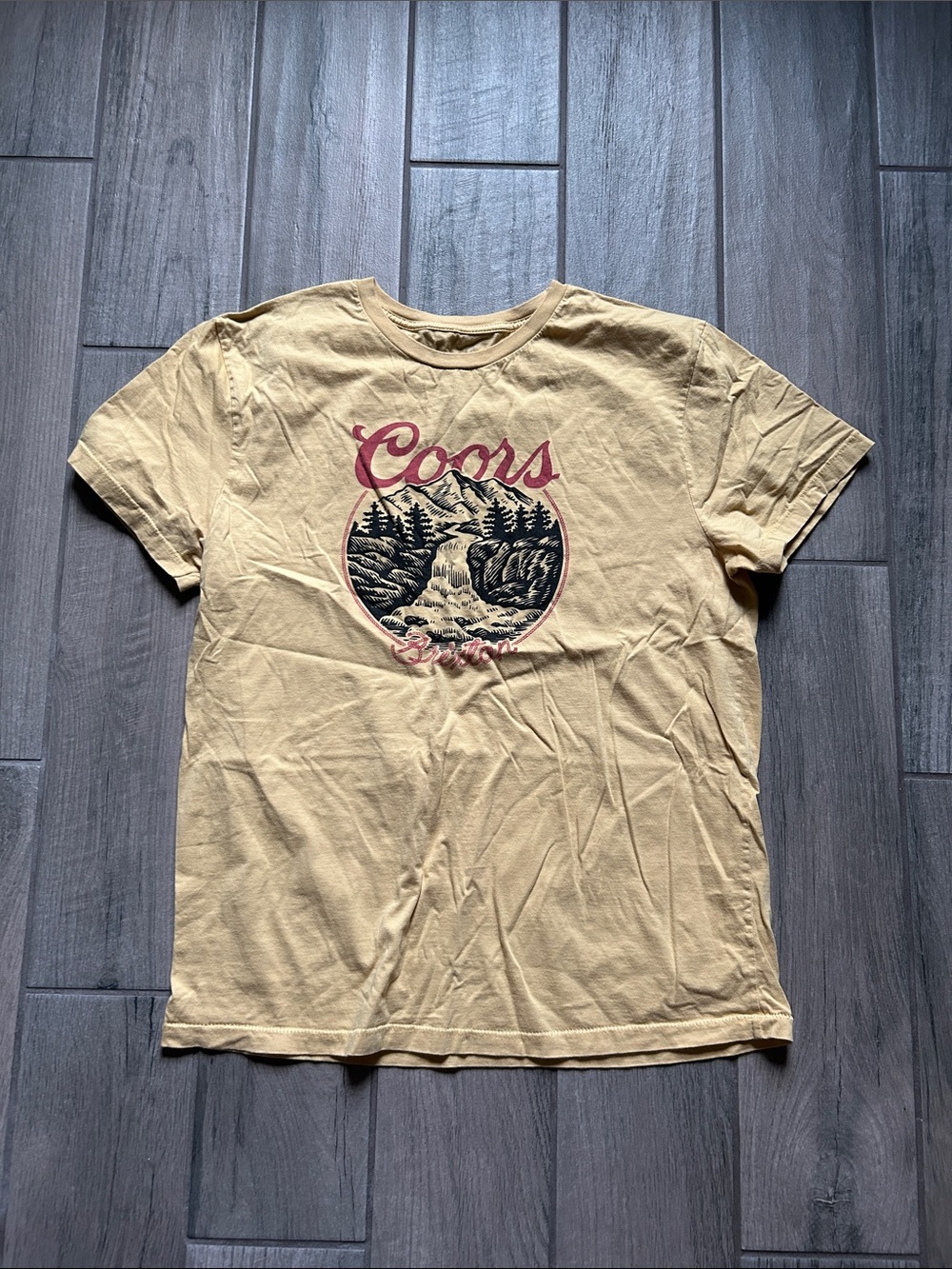 Brixton Short-Sleeve Graphic Tee in Mustard with Maroon Logo